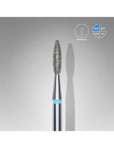 Diamond nail drill bit, flame, blue, head diameter 2,1 mm/ working part 8 mm (FA10B021/8) Staleks