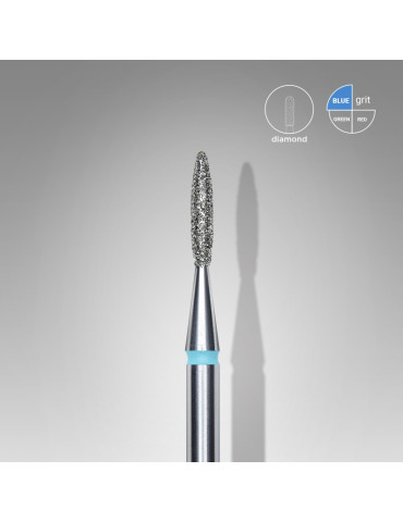 Diamond nail drill bit, flame, sharp, blue, head diameter 1,6 mm/ working part 8 mm (FA11B016/8) Staleks