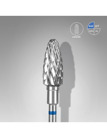 Carbide nail drill bit, “corn”, blue, head diameter 6 mm/ working part 14 mm (FT90B060/14) Staleks